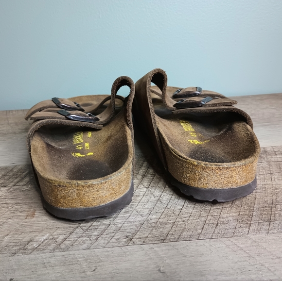Birkenstock Arizona Suede Sandals 41 Womens 10 Mens 8 Brown Tan Buckle Comfort - Picture 5 of 14